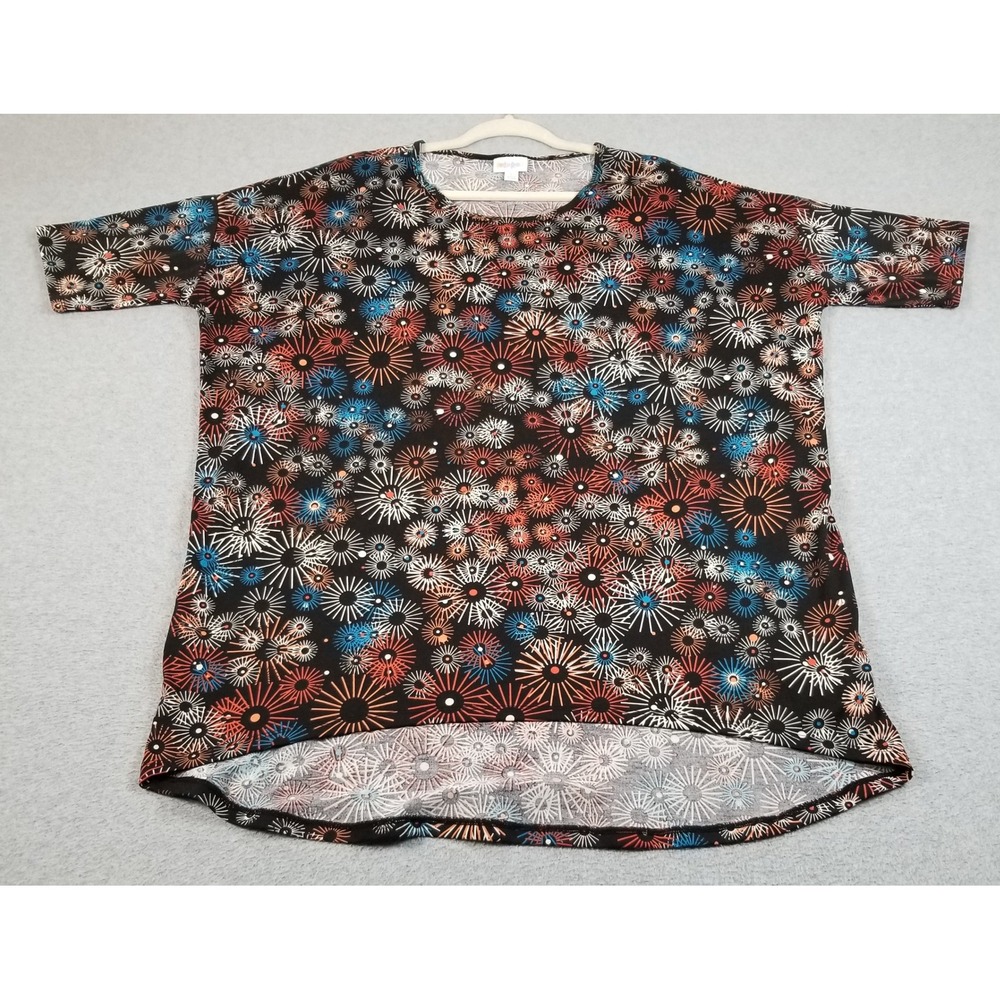 LuLaRoe Irma Tunic Top Women L Large Starburst Floral Short Sleeve Tee Stretch
